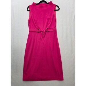 Kristin Davis Sheath Dress 8 Pink Mock Neck Tied Waist Sleeveless Career Retro